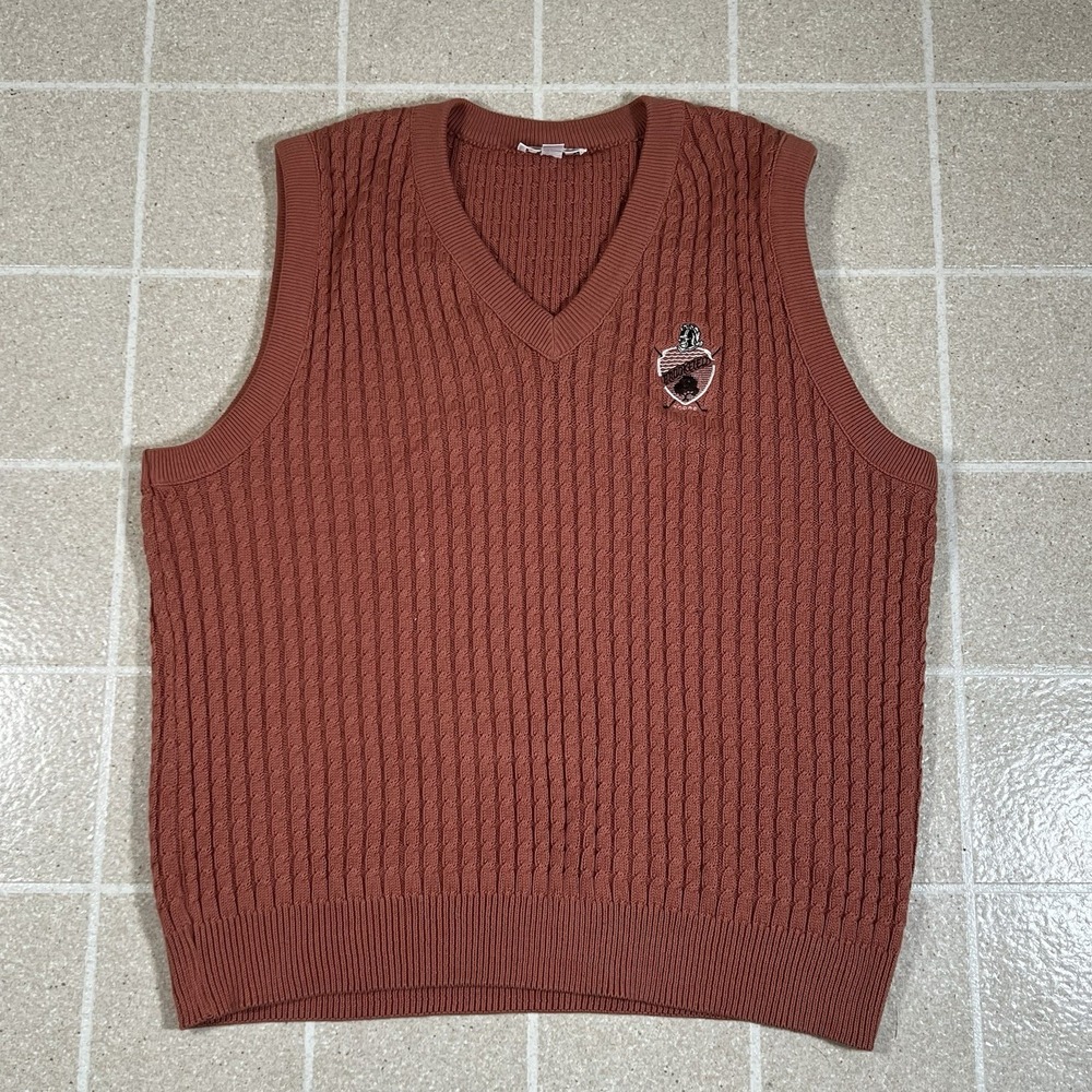 Vintage Haley Cable Knit Ribbed Sweater Vest Made In USA Golf Salmon Peach Sz L